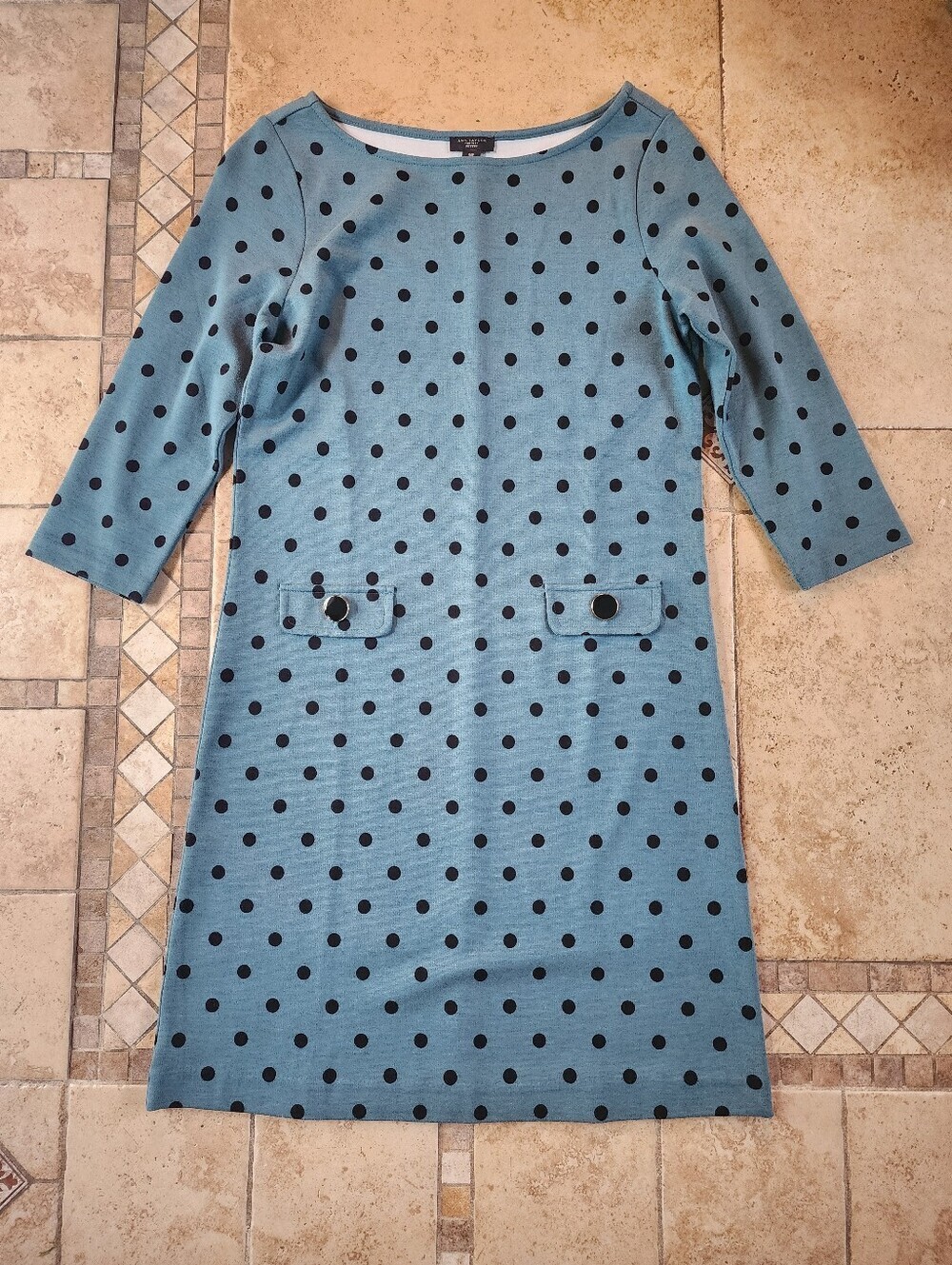 Ann Taylor Blue Polka Dot Midi Shift Dress